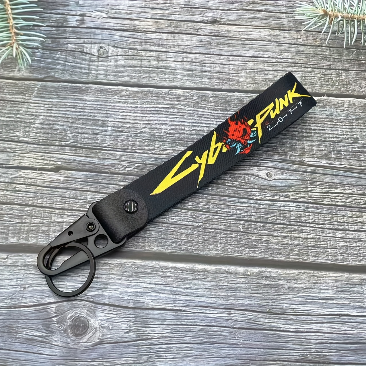 Image of Yaseenlin Cyberpunk-style Keychain With Neon -the- - Durable Polyester, Single-sided Printing, Non-braided, Ideal For Car & Motorcycle Keys, Backpack Decoration - Gift For, Motorcycle Keychain