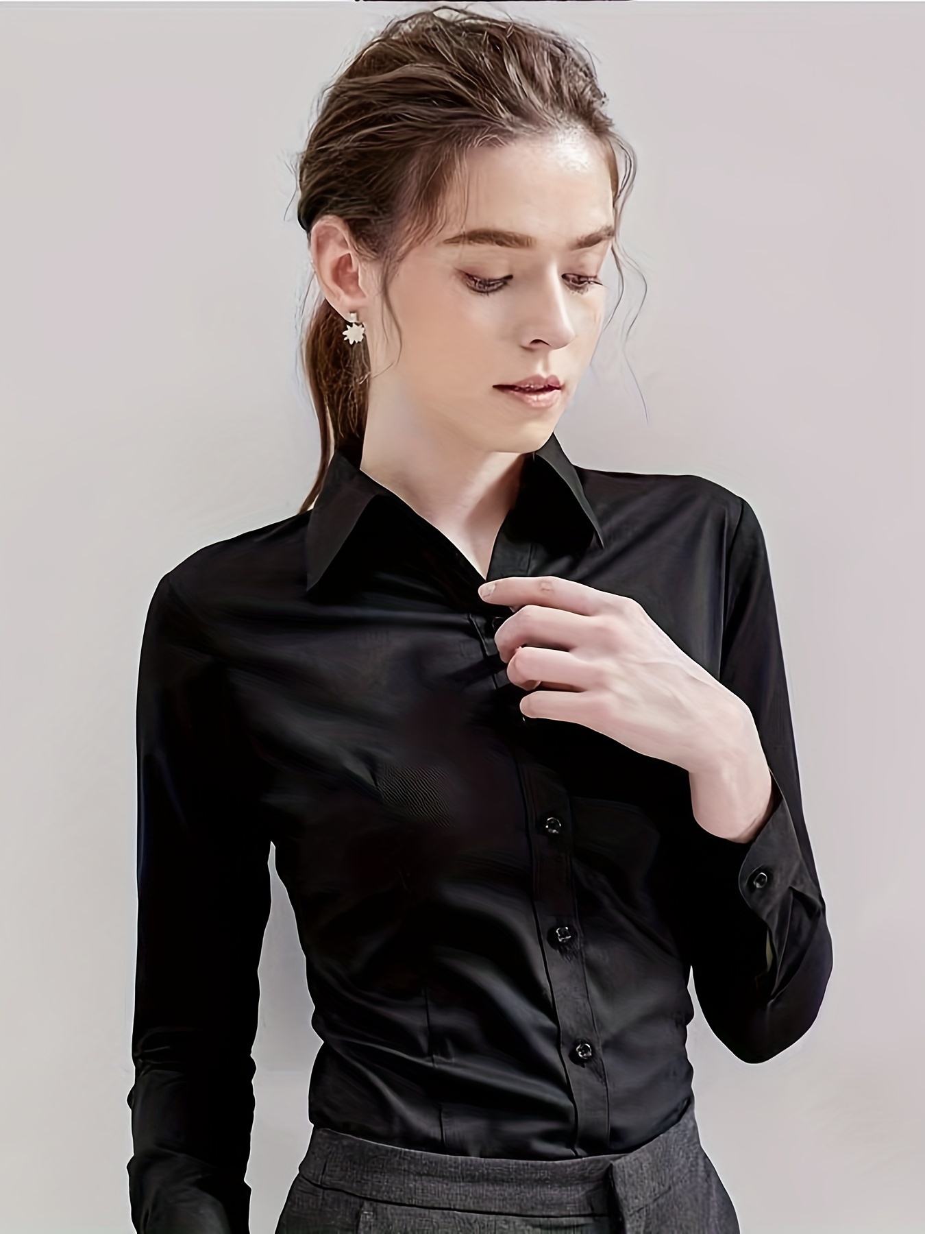 nueva camisa negra larga estilo mujer - Temu El Salvador, image size:800x1067