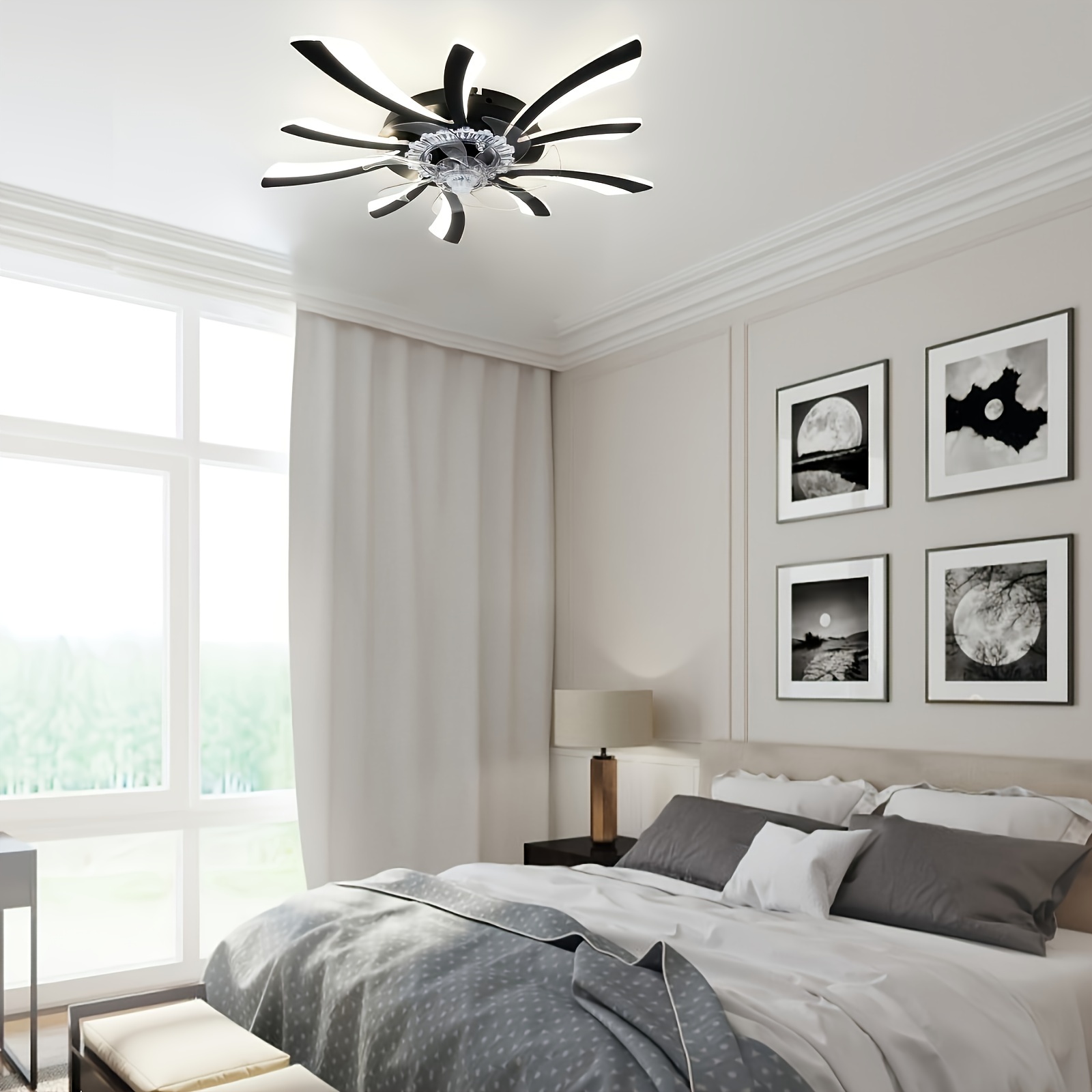 1pc ceiling fan with smart led light 6 color dimmable semi flush mount acrylic material commercial lighting for living room bedroom kitchen dining cafe installation hardware hardwired 85v 265v details 1