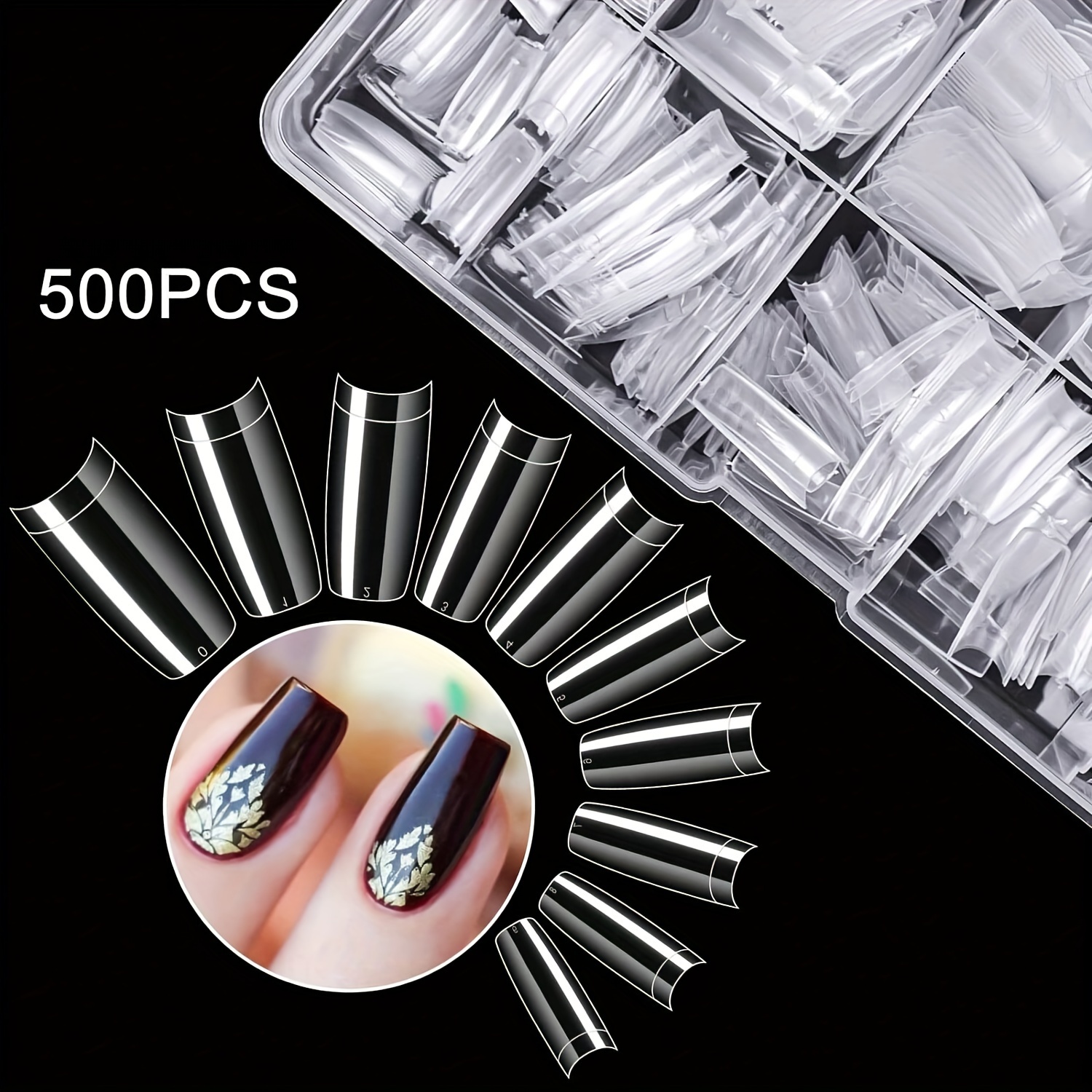 

500pcs Acrylic False Nail Tips Half-covered French Style False Nails 10 Sizes With Box Suitable For Salon And Home Diy Transparent