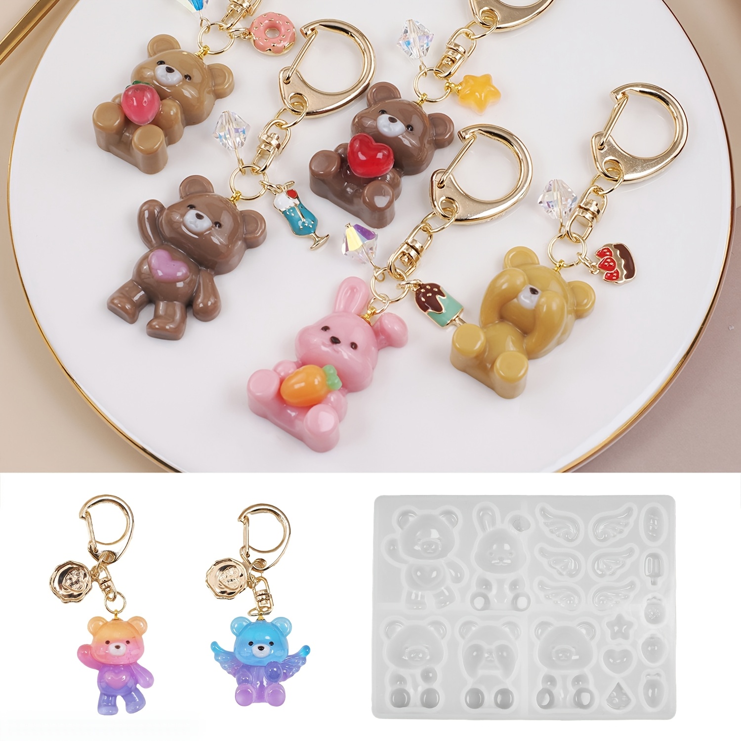 

Joli porte-clés animal en résine, petit lapin en époxy, moule en silicone, cœur ailes accessoires en résine, moule de moulage, bijoux DIY, résine, breloques, collier, cadeaux pour filles