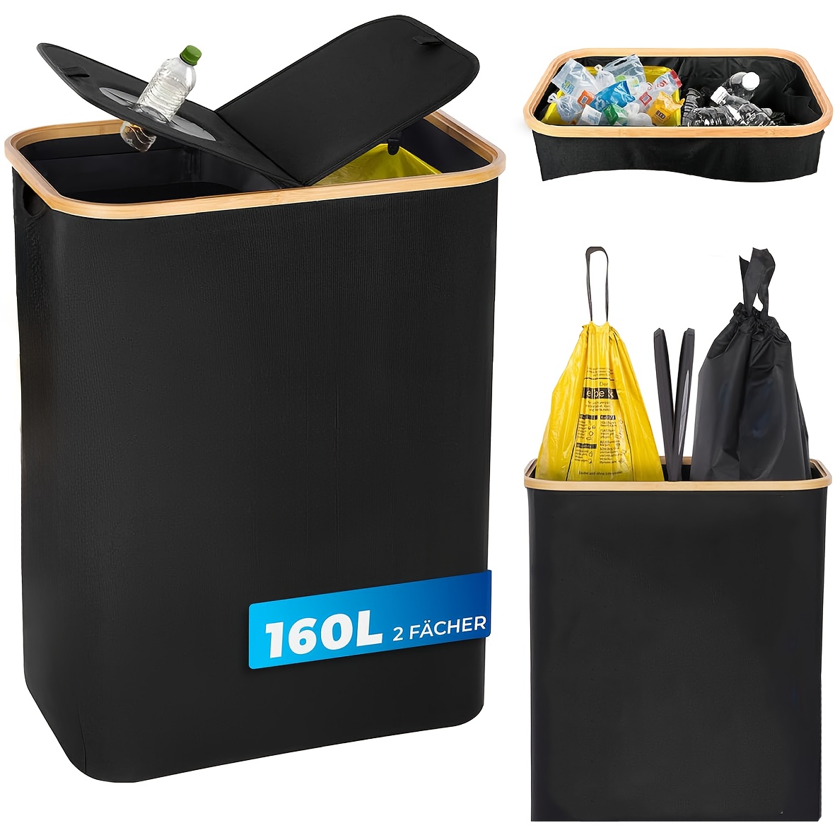 TEMU Support de Sac Jaune et Poubelle de pour Consignes 2-en-1, Poubelle de , Compatible avec Sacs Jaunes de 60L à 120L, Système de Tri des Déchets