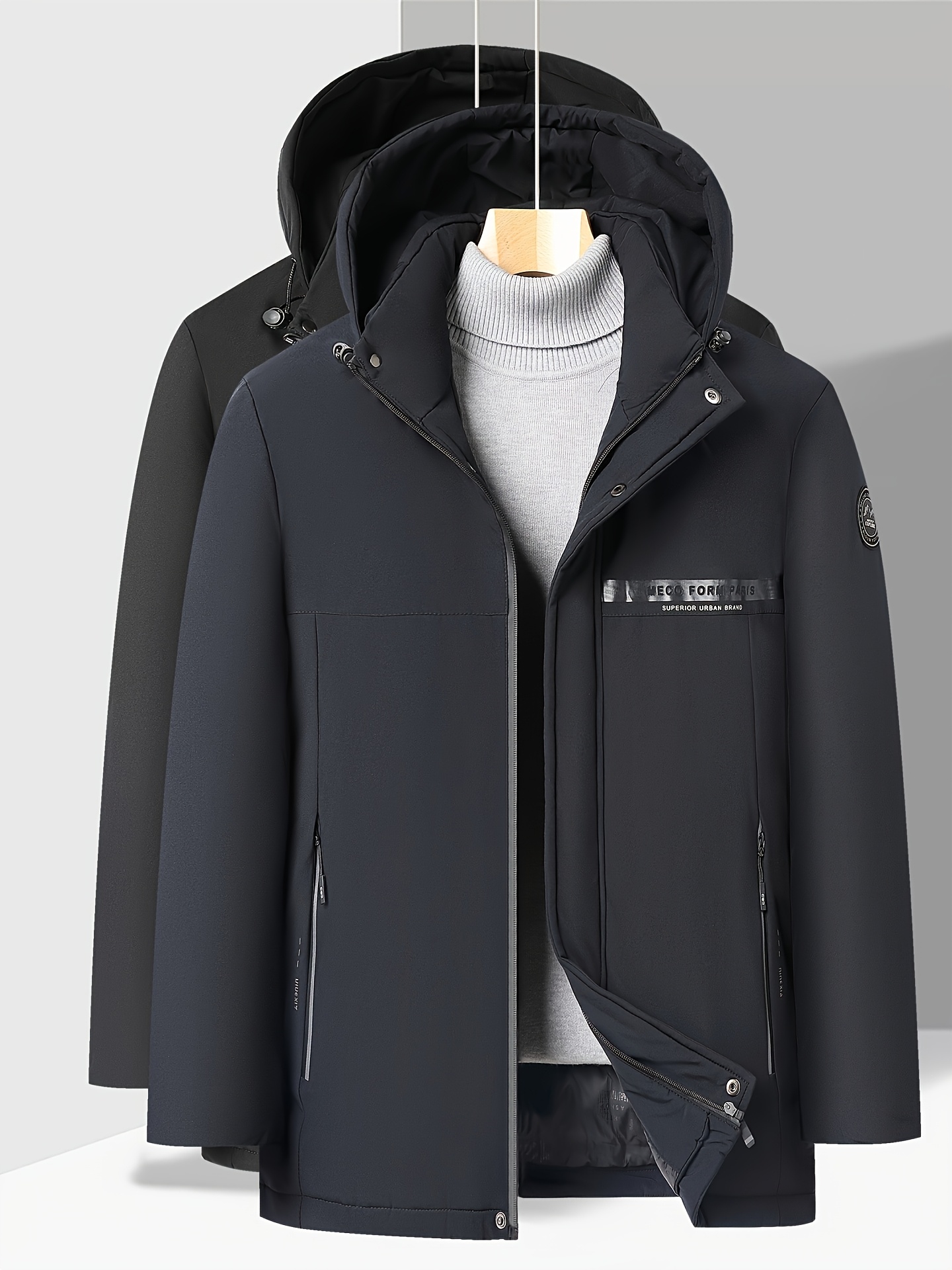 Men's Mid-Length Padded Jacket with Printed Chest Tape