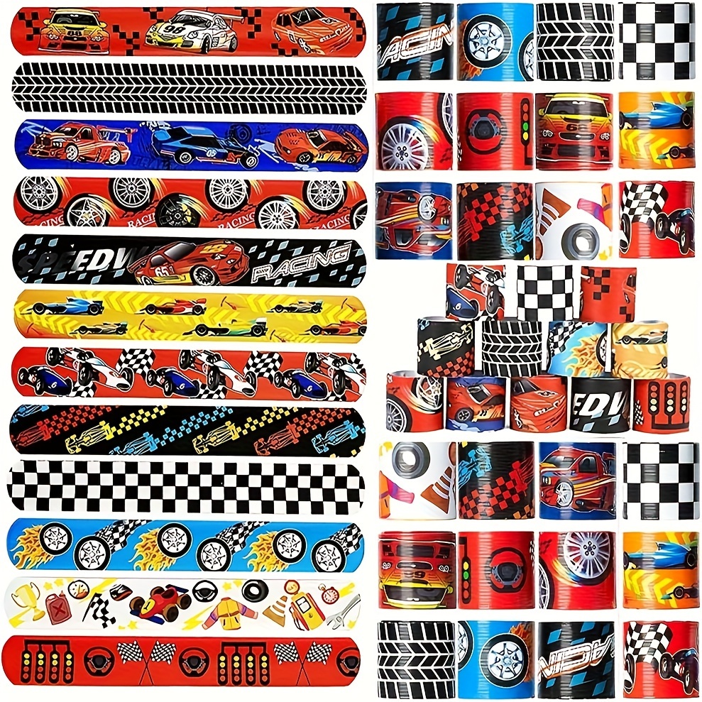 

12/24/48pcs, Race Car Party Favors Car Slap Bracelets, Racing And Speed Themed Wristband Car Racing Games Birthday Party Supplies Decorations-style Random