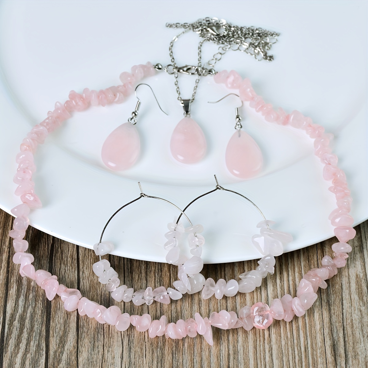 Boho 6-Piece Natural Rose Quartz Jewelry Set