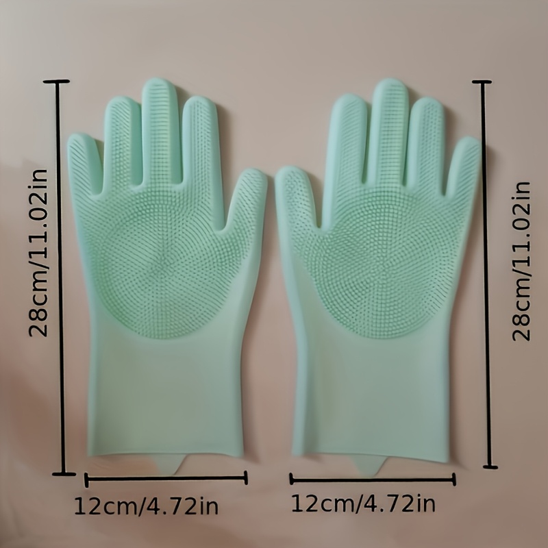 1 pair of silicone dishwashing gloves waterproof heat resistant with built in scrub brush lead free ideal for kitchen bathroom floor furniture glass cleaning gray details 3