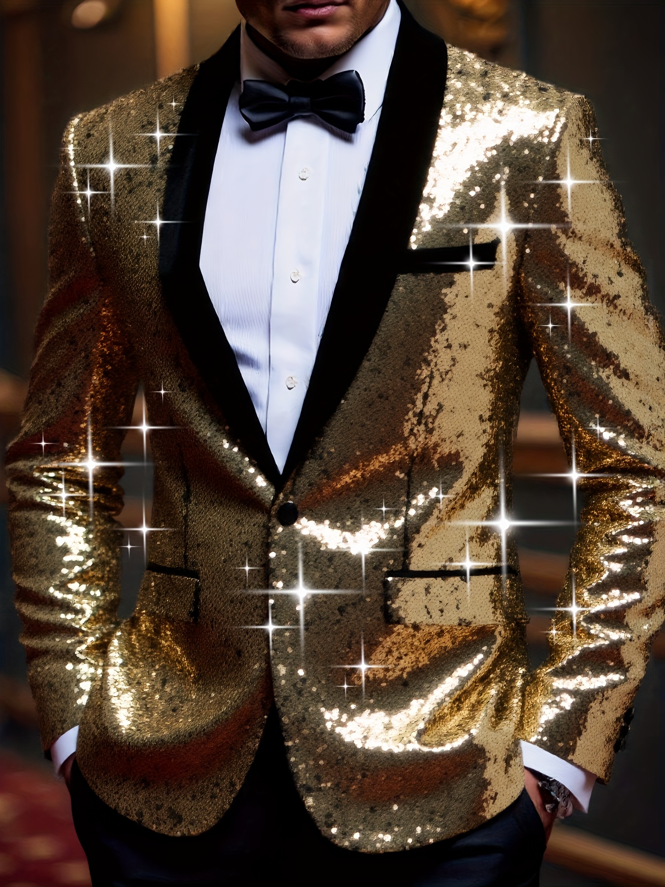 herren zweifarbiges pailletten blazerjacke schwarz goldener Temu