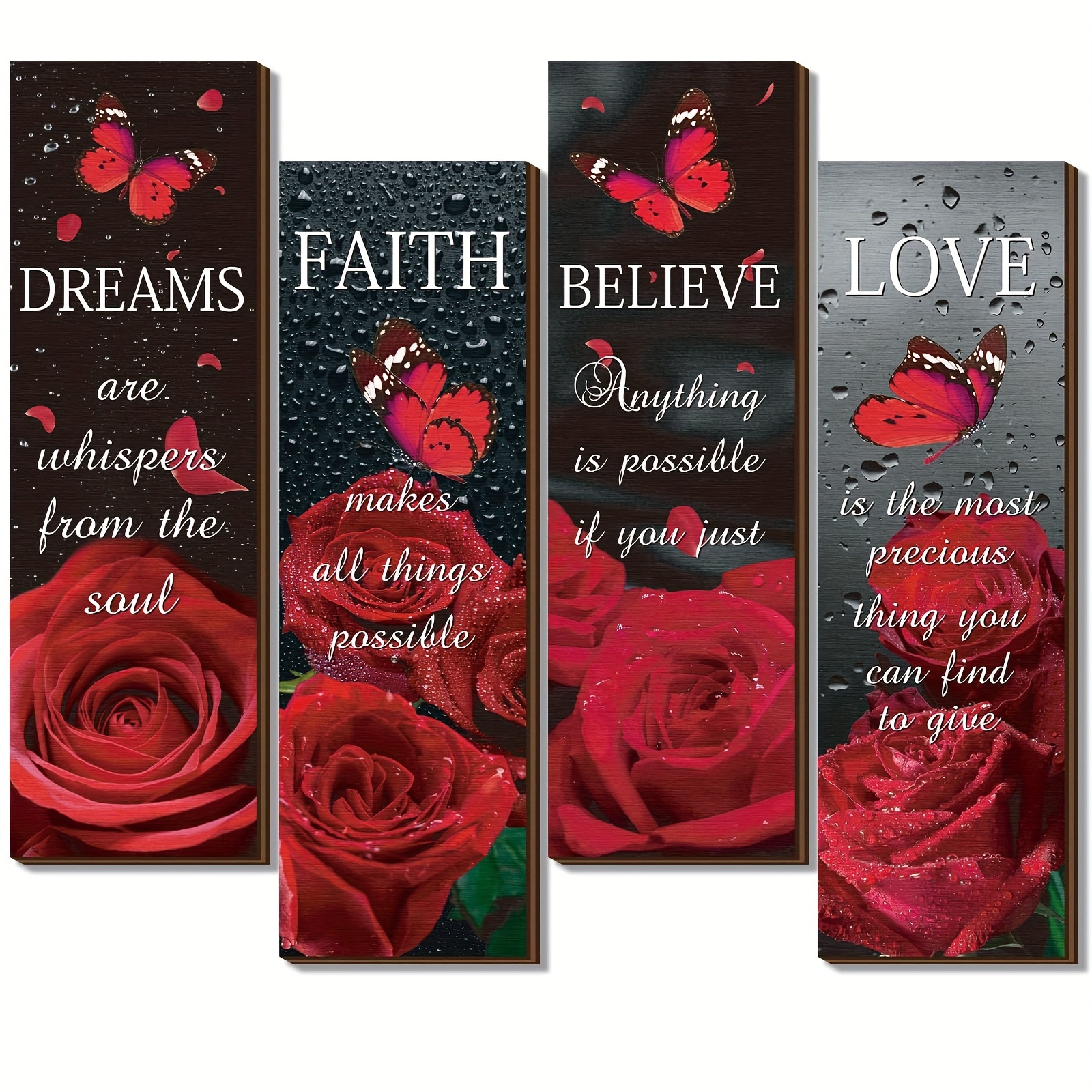 TEMU 4pcs Wooden Bathroom Wall Decor Plaques, Rustic Floral Inspired Quote Wall Art, 10 X 4 Inches/25 X 10 Cm, For Home Bathroom Bedroom, Ideal As