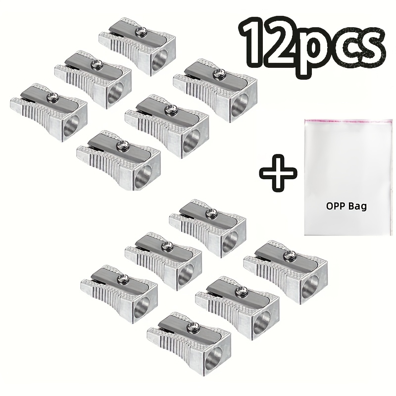 TEMU 12pcs/22pcs. Suitable For Standard-sized Pencils, School And Classroom Supplies, Silvery Aluminum Alloy Mini Pencil Sharpener, Manual Portable