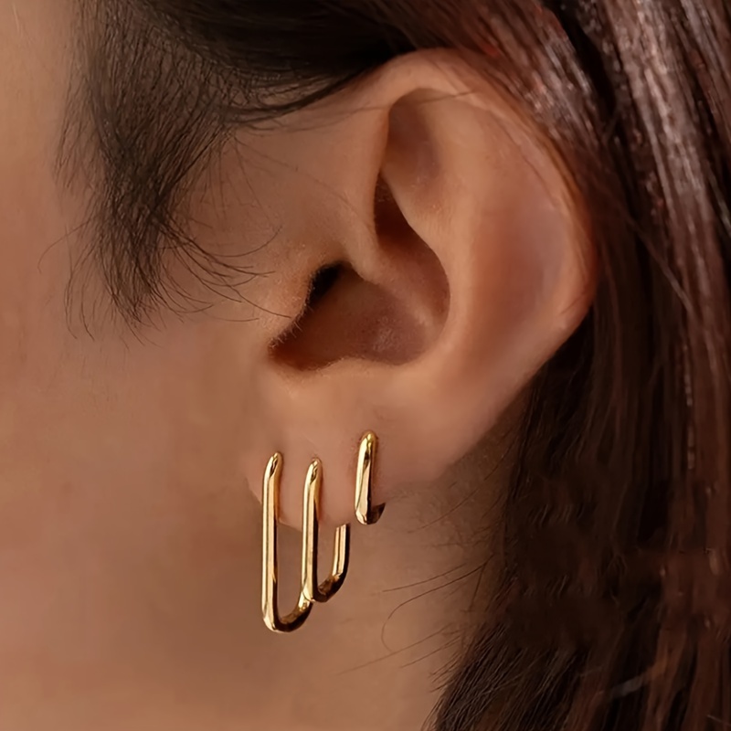 6pcs/set Fashion Geometric Glossy U-shaped Metal Women's Earrings