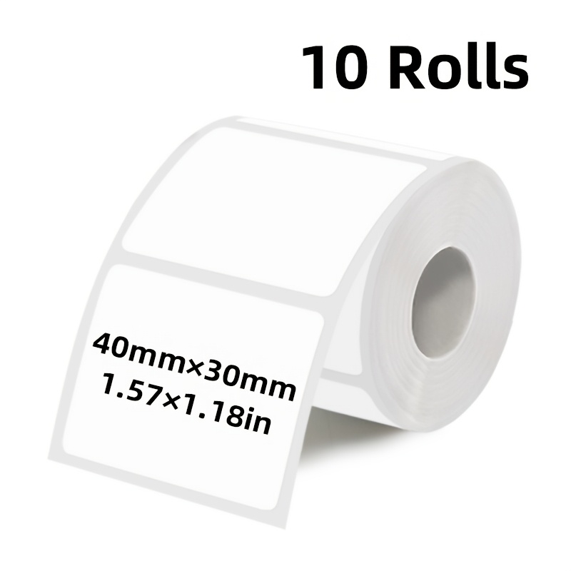 TEMU 10 Rouleaux d'Étiquettes Autocollantes Thermiques Blanches, 40*30mm, et Papier d'Impression d'Étiquettes Autocollantes à l'Huile, 200 Feuilles