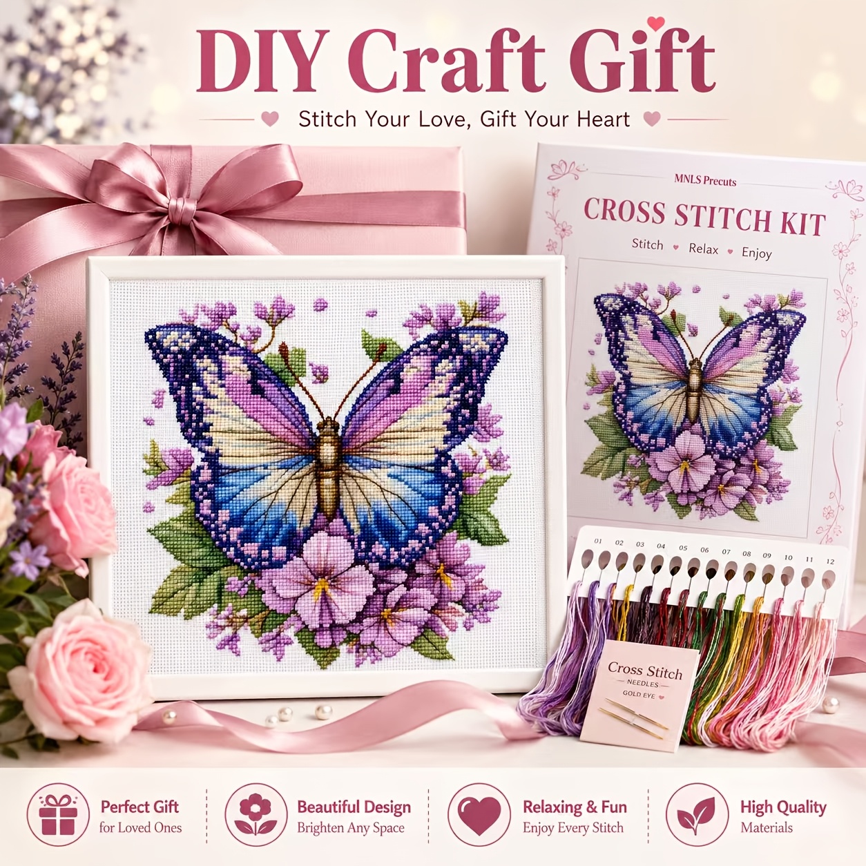 Butterfly Flower Language Pattern Cross Stitch Kit