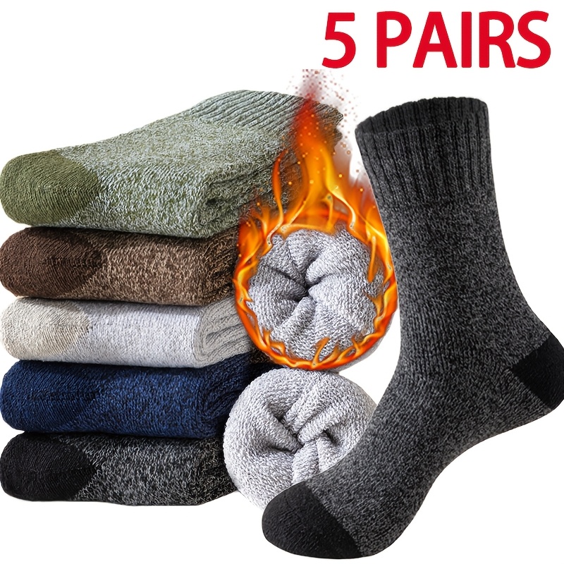 E-shop Five Pairs of Winter Thickened Warm Men's Terry Floor Socks, Cold Weather Suitable Soft Comfortable Knitted Socks