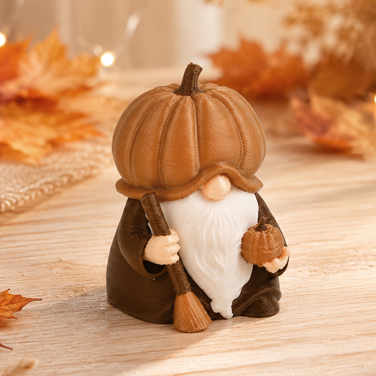 TEMU Figurine de gnome avec chapeau citrouille d'Halloween, une statue de gnome tenant une citrouille et un balai, une décoration de table de récolte