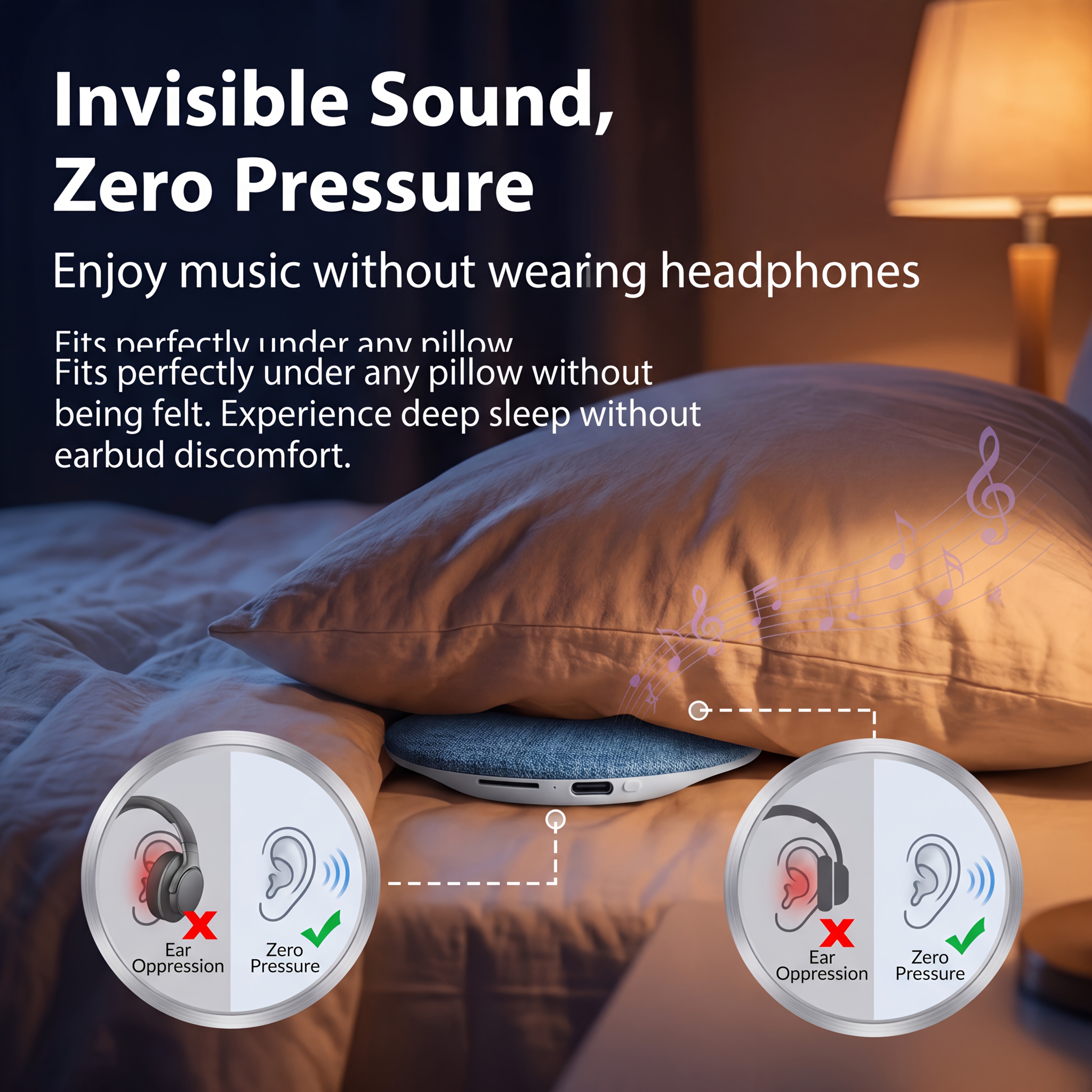 Smart Ultra-Thin Under-Pillow Sleep Speaker: Bass Bone Conduction Wireless Sleep Aid Device, Portable Speaker with White Noise, Stereo Surround Sound, Sleep Timer, USB Charging, a Must-Have for Music Lovers, And a Great Birthday Gift