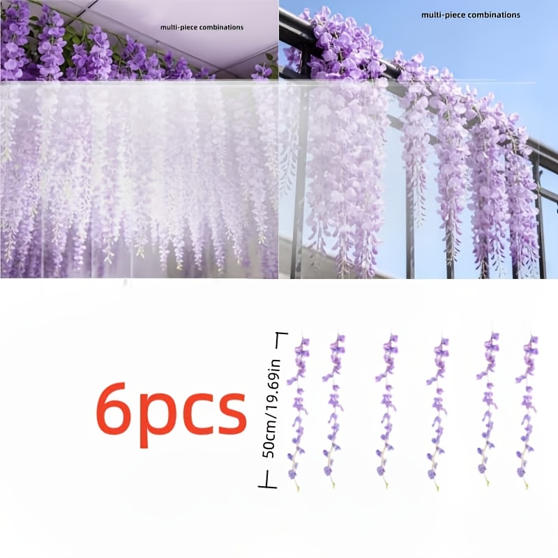 TEMU Artificial Purple Wisteria Vine Decoration - Spring/summer Wedding Arrangement, Durable Plastic Flowers Suitable For Indoor/commercial Spaces -
