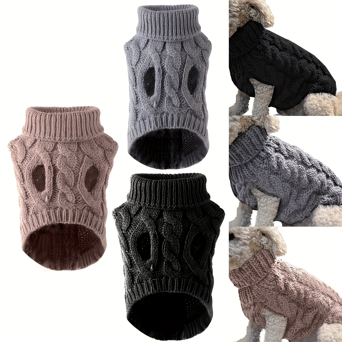TEMU Verdikte warme 3-delige wintertrui-set voor honden voor kleine tot middelgrote honden en katten. Deze handwasbare gehaakte trui is perfect om uw