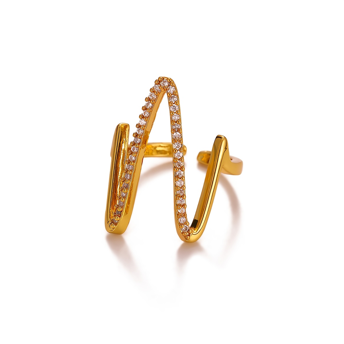 Women's Vintage Wavy Line Open Ring with Synthetic Zirconia