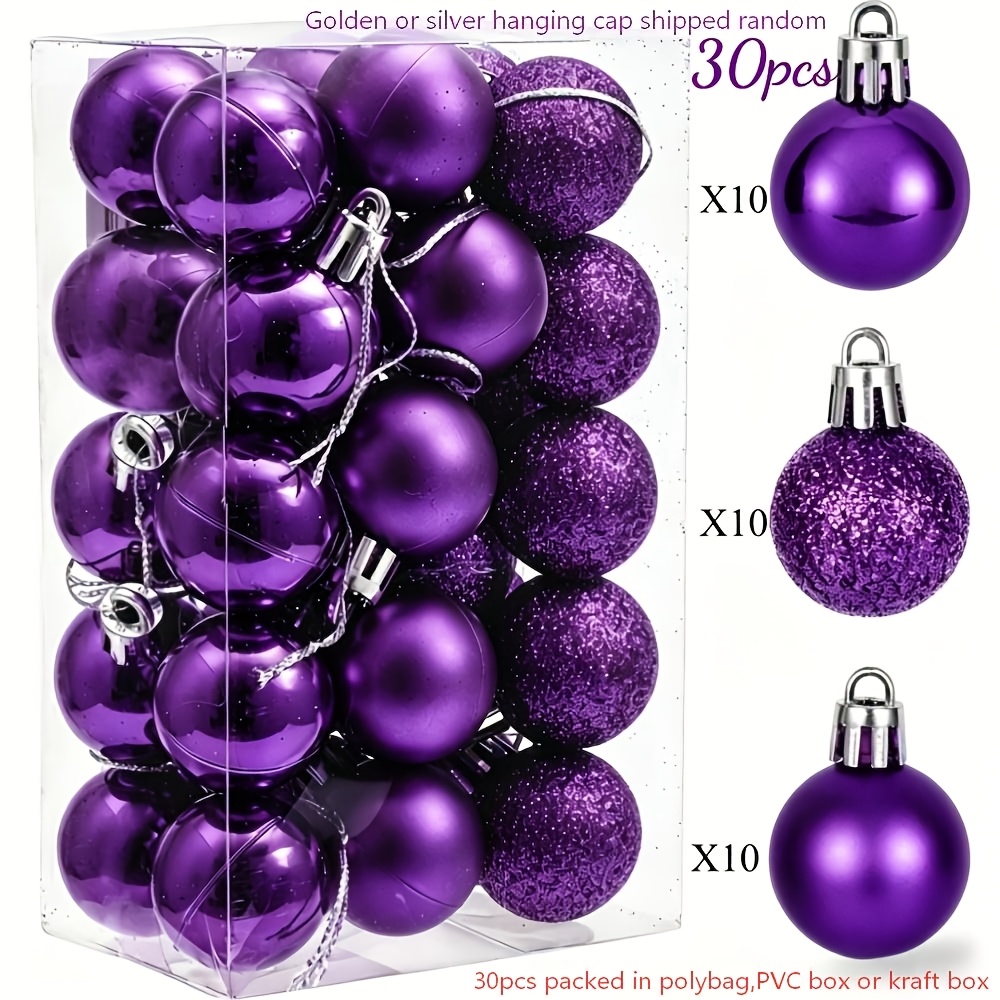 TEMU 30pcs, 1.18/1.57/2.36inches - Purple Christmas Spherical Decorative Hanging Ornaments, Perfect Hanging Balls For Indoor/outdoor Holiday Party