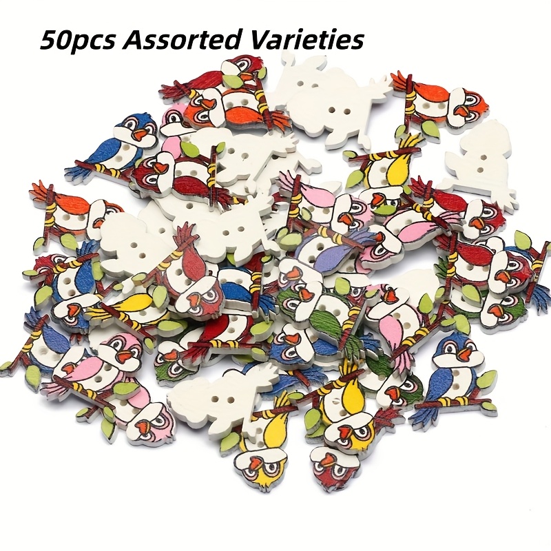 TEMU 2.0x2.6cm 50pcs Wooden Bird-shaped Buttons Random Mixed Colors Vintage Style Wooden Buttons Suitable For Handmade Clothing Additions Jewelry