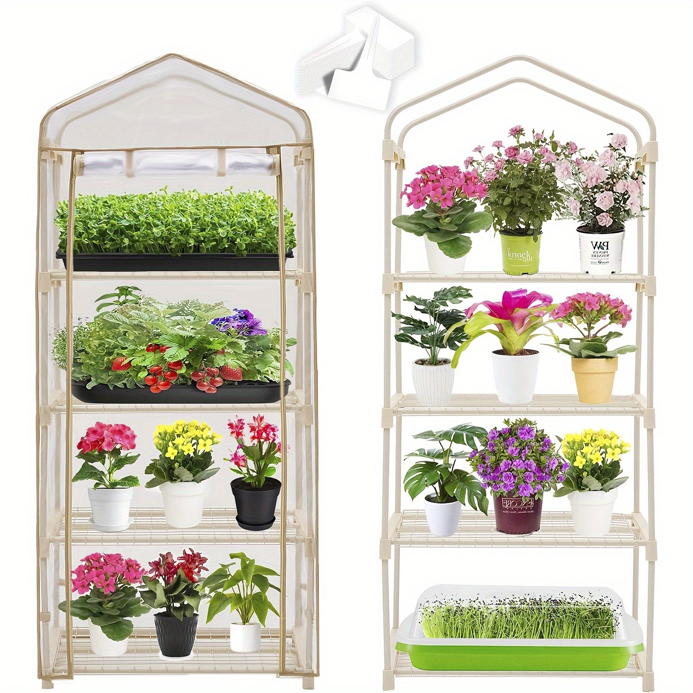 

Garden 4-tier Greenhouse For Indoor Outdoor Gardening W/ Zippered Cover And Metal Shelves For Growing Vegetables, Flowers And Seedlings 20 Pcs T-type Plant Tags