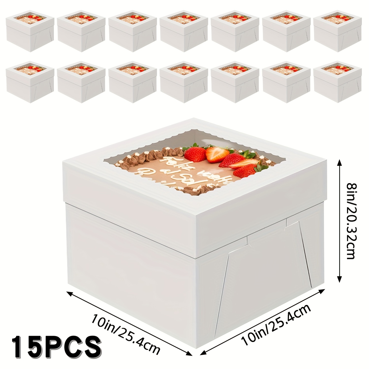 Image of 15pcs Boxes With Viewing Window - Direct Contact Approved Cake & Pastry Display Cases For , Cupcakes, Pies - Durable Window For Bakeries, Weddings, Parties, Retail Stores - Compatible With Freezers &