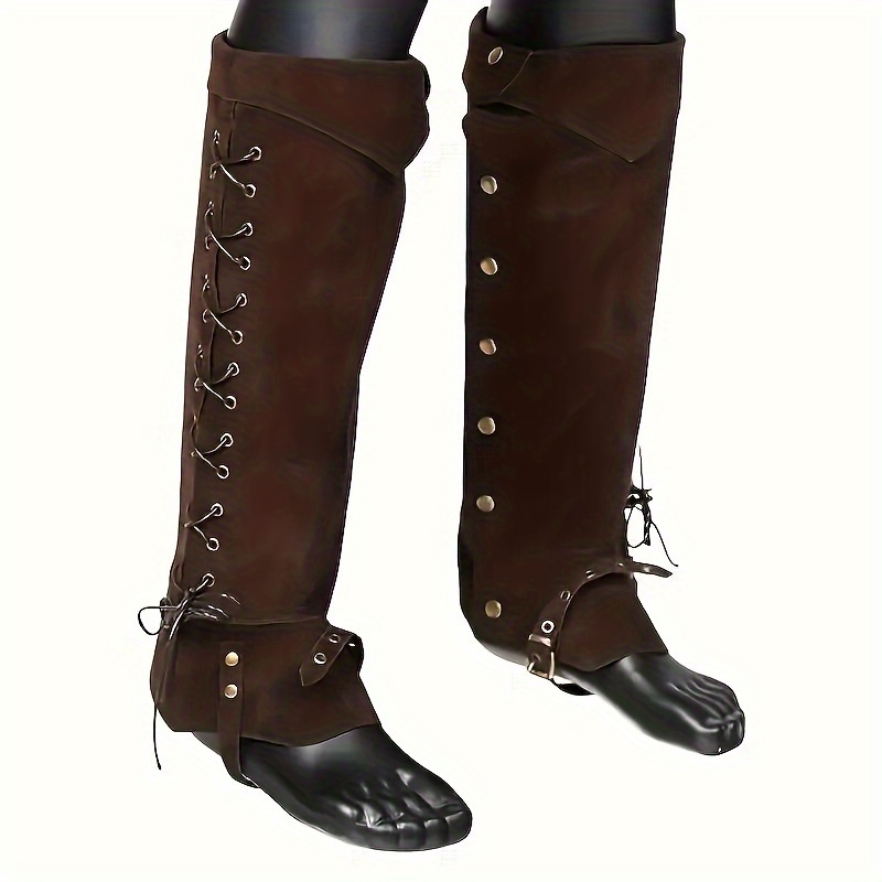 

2pcs Vintage Pirate Boots For Men - Leather, Medieval Costume Accessories For Halloween & Cosplay, Costume Accessories