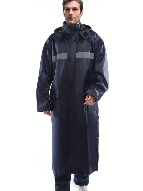 water obm 1pc mens raincoat with hood and zipper long trench coat solid color casual suitable for camping and riding