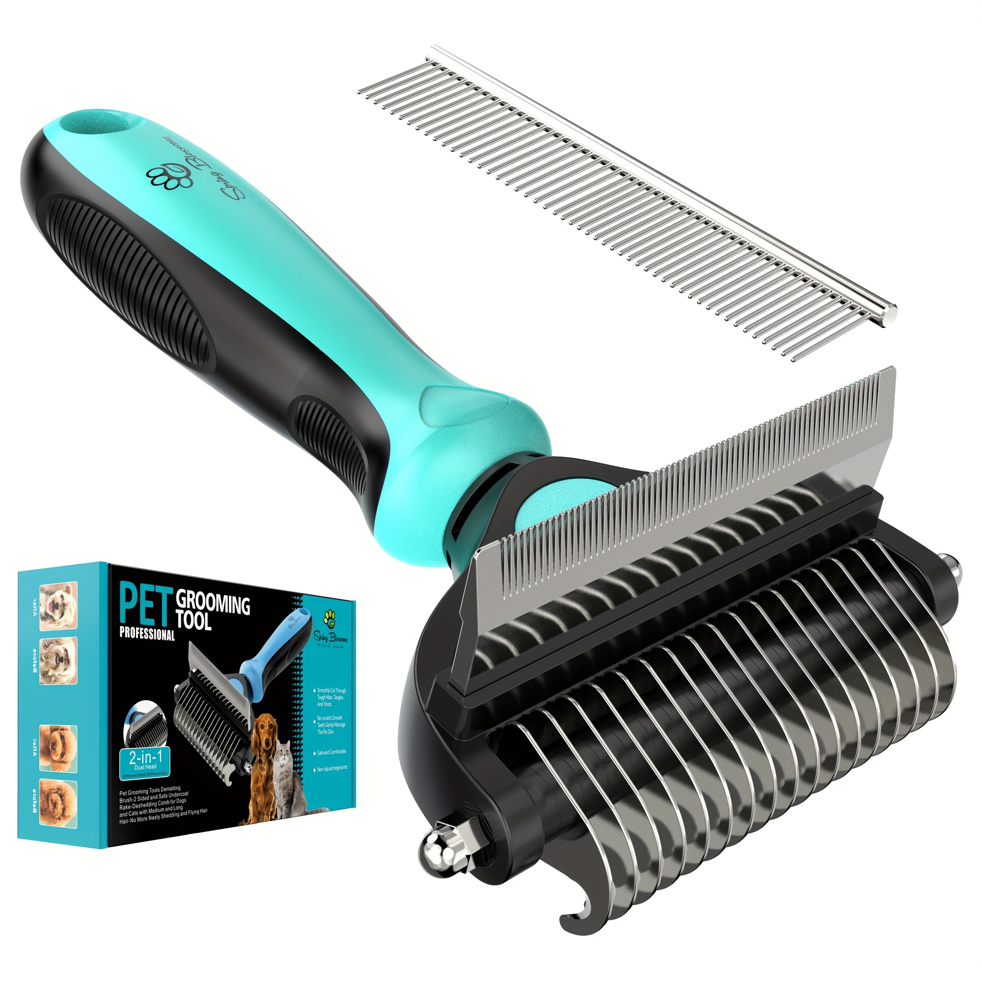 TEMU Spring Blossoms Pet Grooming Tool For : Double-sided Shedding And Dematting Dog Brush For Grooming, Gentle Deshedding Brush For Short To Long