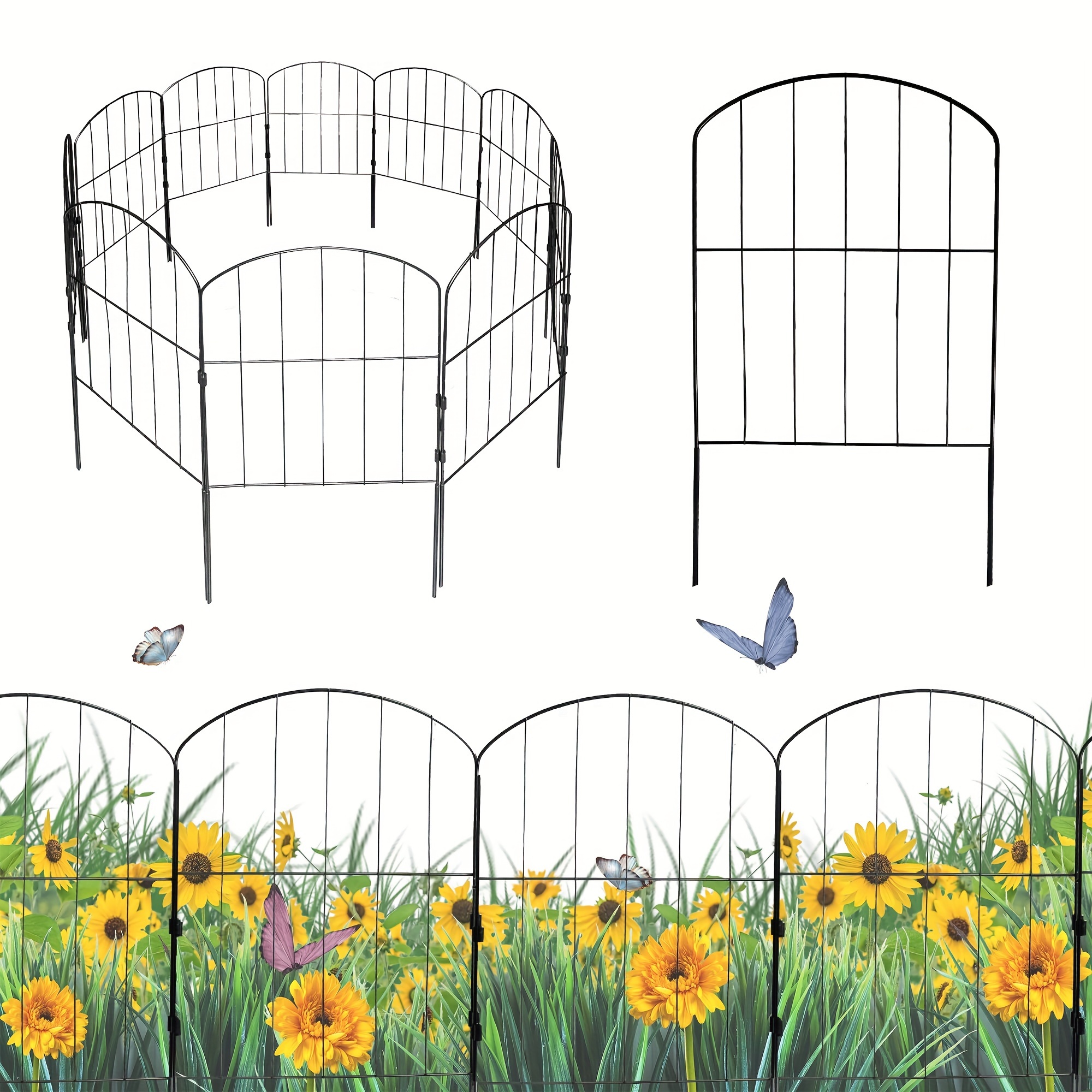 

Garden Fence, 10ft X 24in Metal Decorative Arched, 10 Panels Wire Border Animal Barrier, Ground Stake Fence For Dog Yard Patio Outdoor Landscape Decor