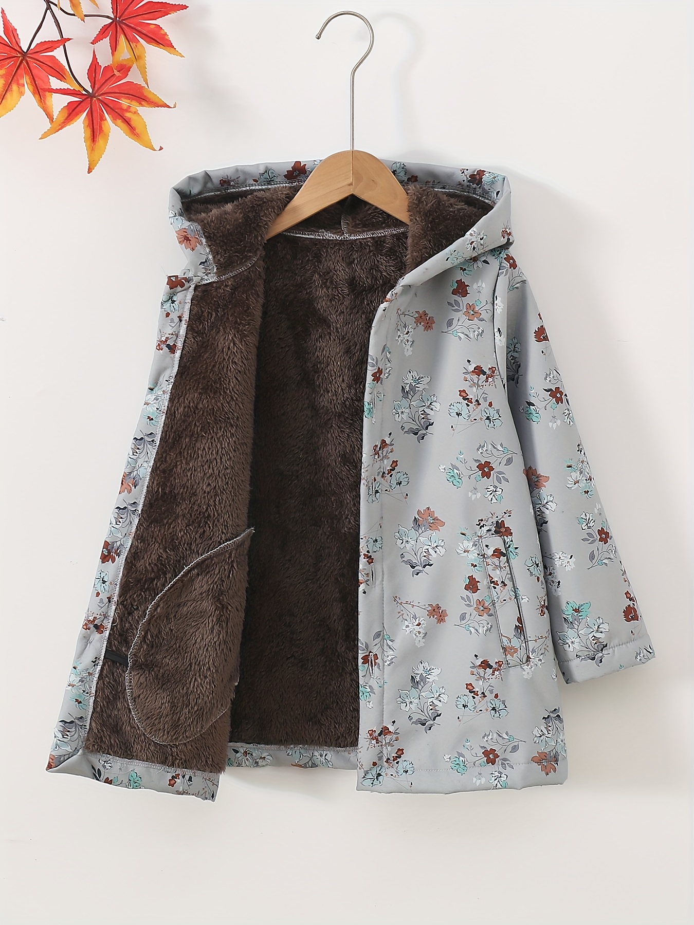 New Girls' Fall Winter Fleece Lined Hooded Jacket Warm And Cold-Resistant
