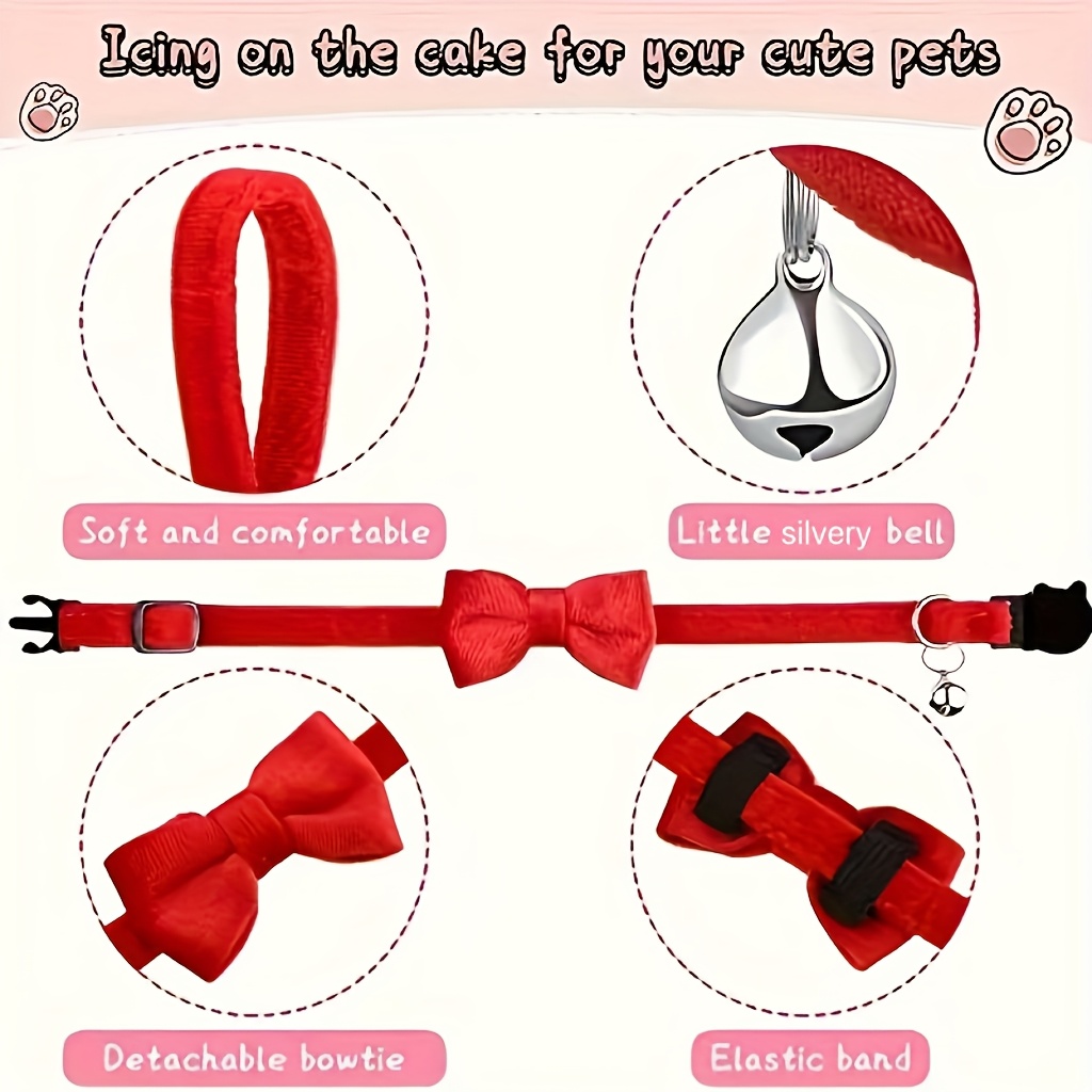 adjustable polyester pet collar with detachable bow tie and   plush choke proof safety   suitable for small to medium cats and dogs without battery Product details 2