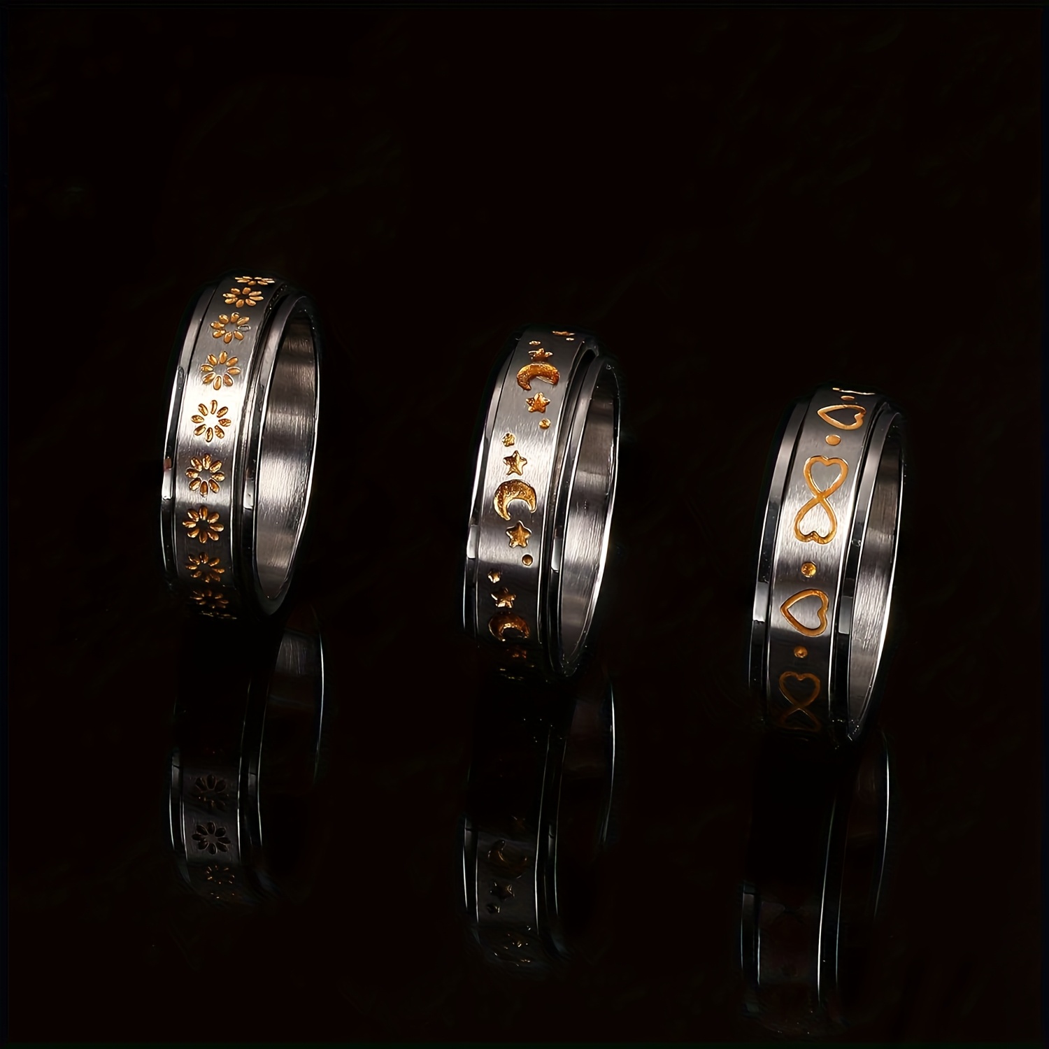 1pc 304 stainless steel spinner ring fidget band rings for men women moon star   infinity ring set for stress relieving wedding promise Product details 1