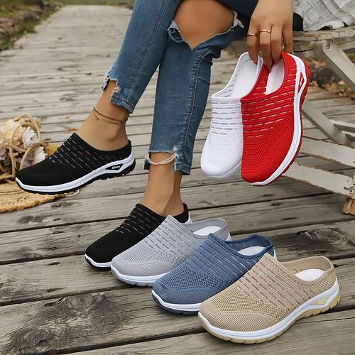 item picture sneakers womens summer hiking shoes comfortable and breathable mesh walking shoes round toe with half side logo and design in plus sizes and multiple colors suitable for daily fitness hiking and travel