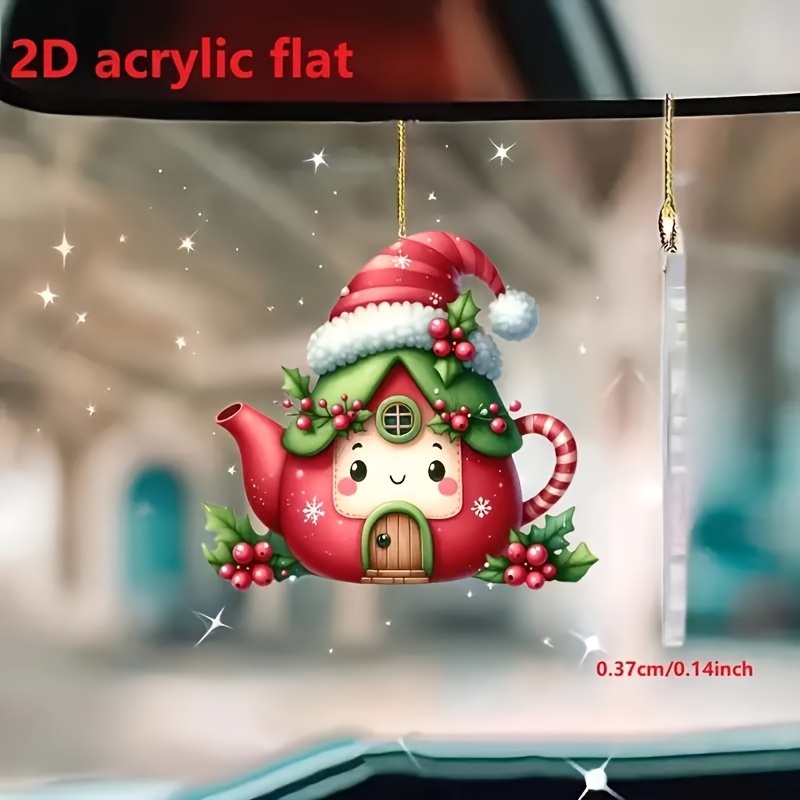 

1pc 2d Acrylic Christmas Teapot House Charm - Festive Tree Ornament For Home & Party Decor