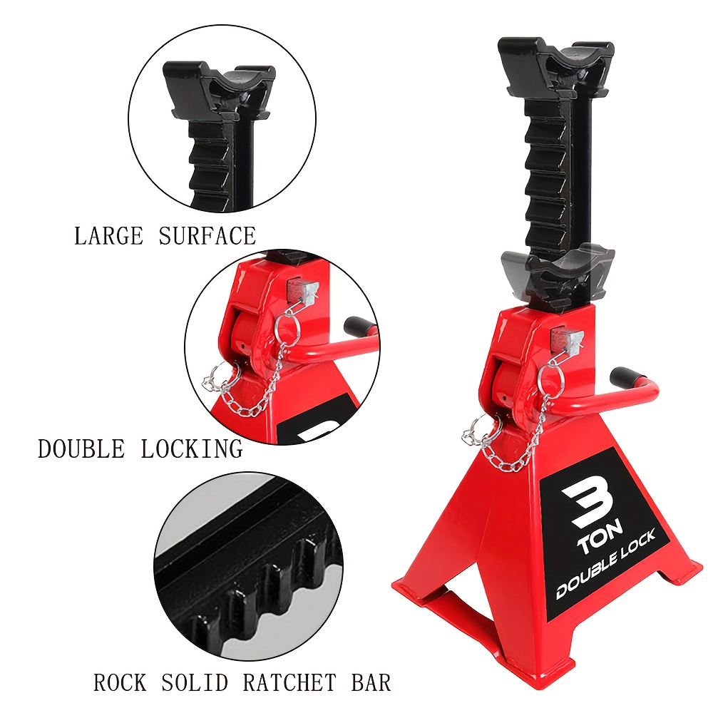 TEMU 3 (6000 ) Lock Car Jack Stands Load-bearing Capacity, Adjustable Height, Suitable For Lifting Suvs, Pickup Trucks, Cars, And Utv/atv 2pcs Heavy-duty Set