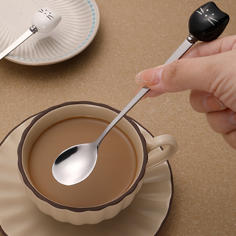 Creative Ceramic Cat Stainless Steel Coffee Spoon Honey Stirrer Long Handle Stainless Steel Spoon For Mugs