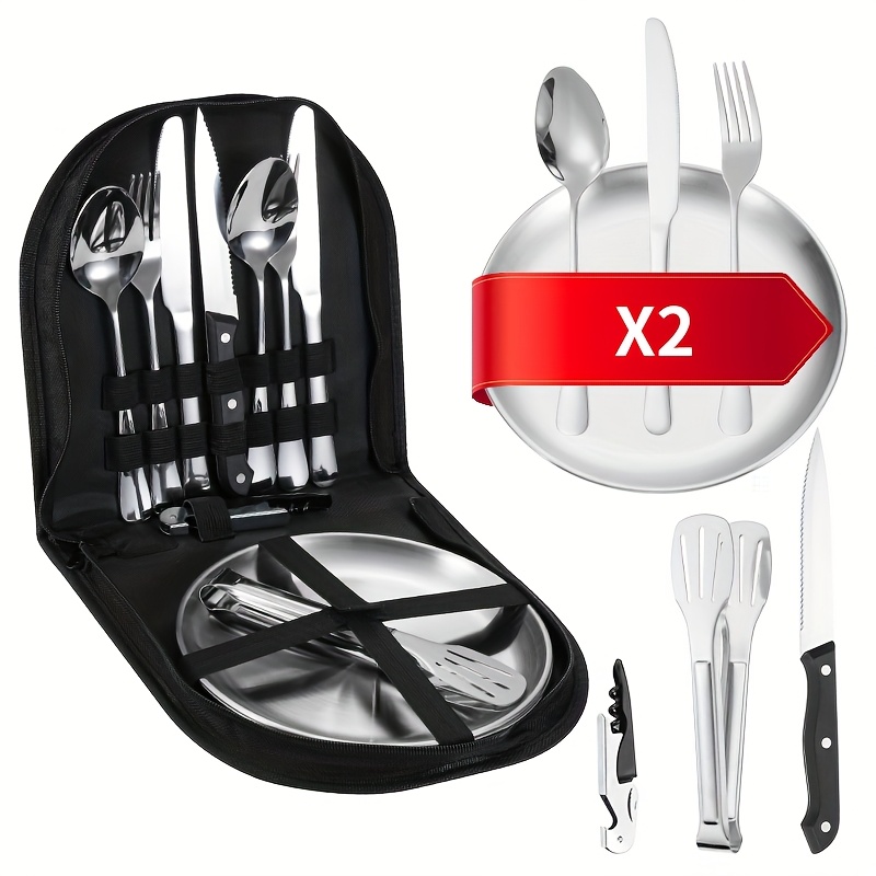 customize your text 11 20pcs golden silvery storage bag stainless steel cutlery set knife   clip bottle opener plate camping picnic barbecue outdoor cutlery camping picnic steak knife   set Product details 5