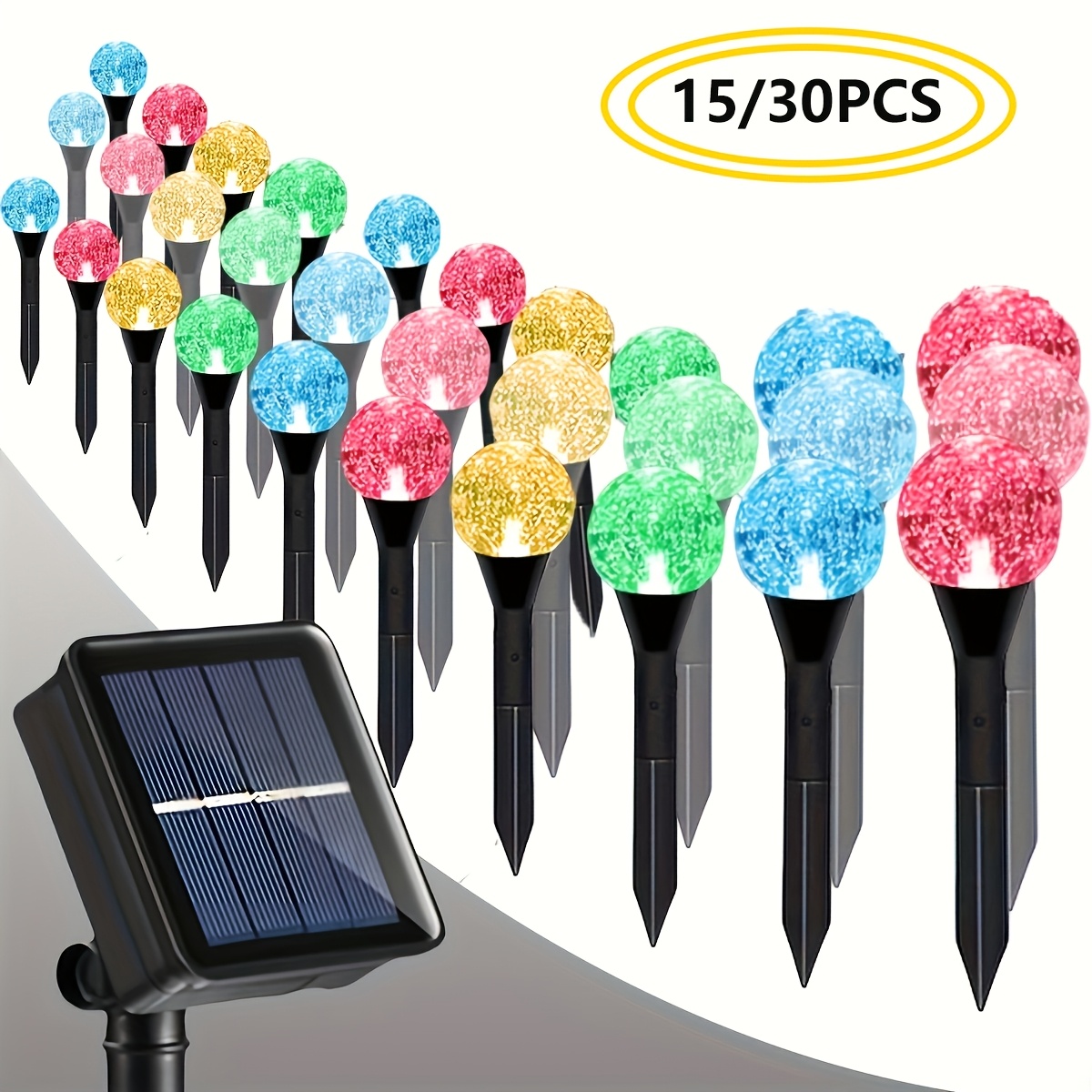 15pcs 30pcs outdoor solar crystal ball string lights 19ft 6 44 lawn lights with 8 lighting   and light sensor switches suitable for garden patio pathway and landscape lighting