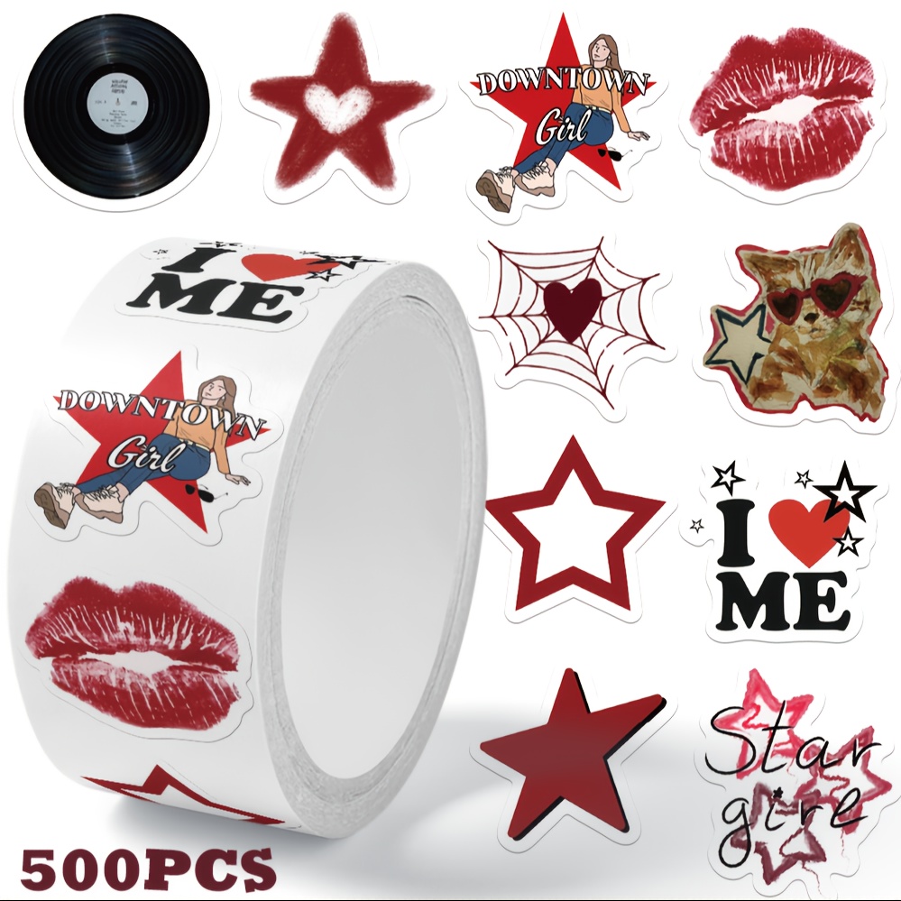 500pcs/roll Y2k Roll Stickers, Pvc, For Gift Wrapping, Cartoon Decoration, Scrapbooking, Laptops, Luggage, Guitars, Water Bottles, Phone Cases, Diy Decals