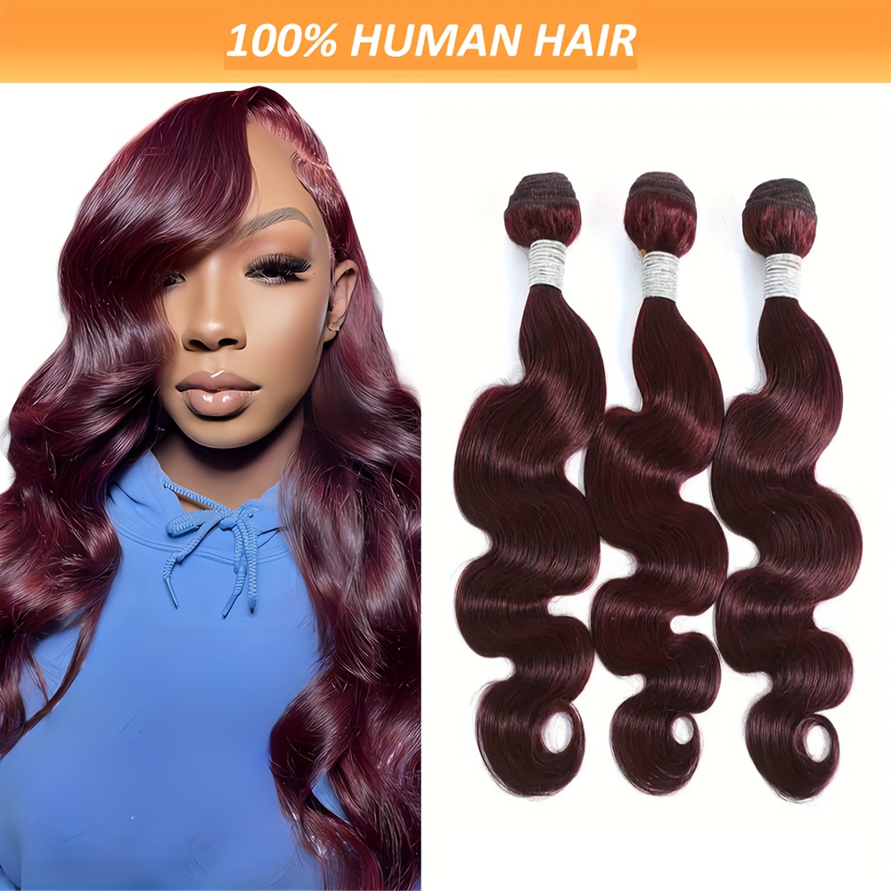 

99j Body Wave Brazilian Virgin Human Hair Bundles - Double , Burgundy Color, Hair Extensions - 100g Bundle - Long- And Natural-looking - Ladies' Hair Extensions - Suitable For Black Hair