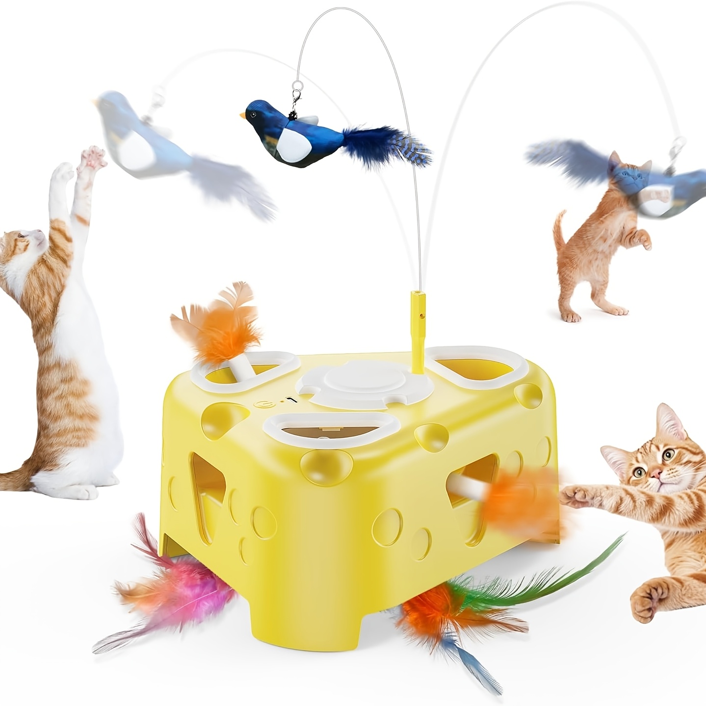 TEMU Interactive Cat Toy For Indoor Cats, Enrichment Stimulation Kitten Toys, Flying Bird, 6 Holes Mole, Rotating Feather, Usb Rechargeable Electronic Interactive Feather Toy For Bored Adult &