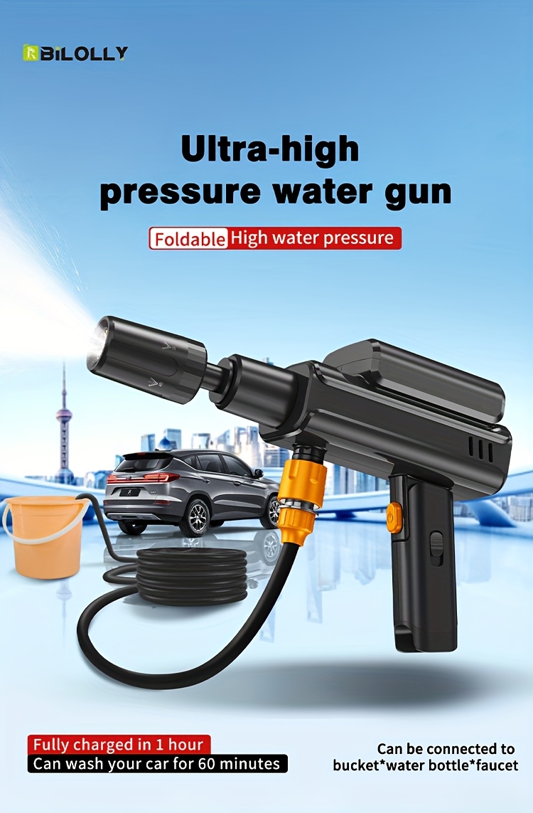 portable wireless high pressure electric car washer with 3 4 layers 4000mah rechargeable battery 5m 10m hose foldable design usb rechargeable power for camping car washing outdoor cleaning portable washer camping essentials   construction durable material   electronics Product details 0