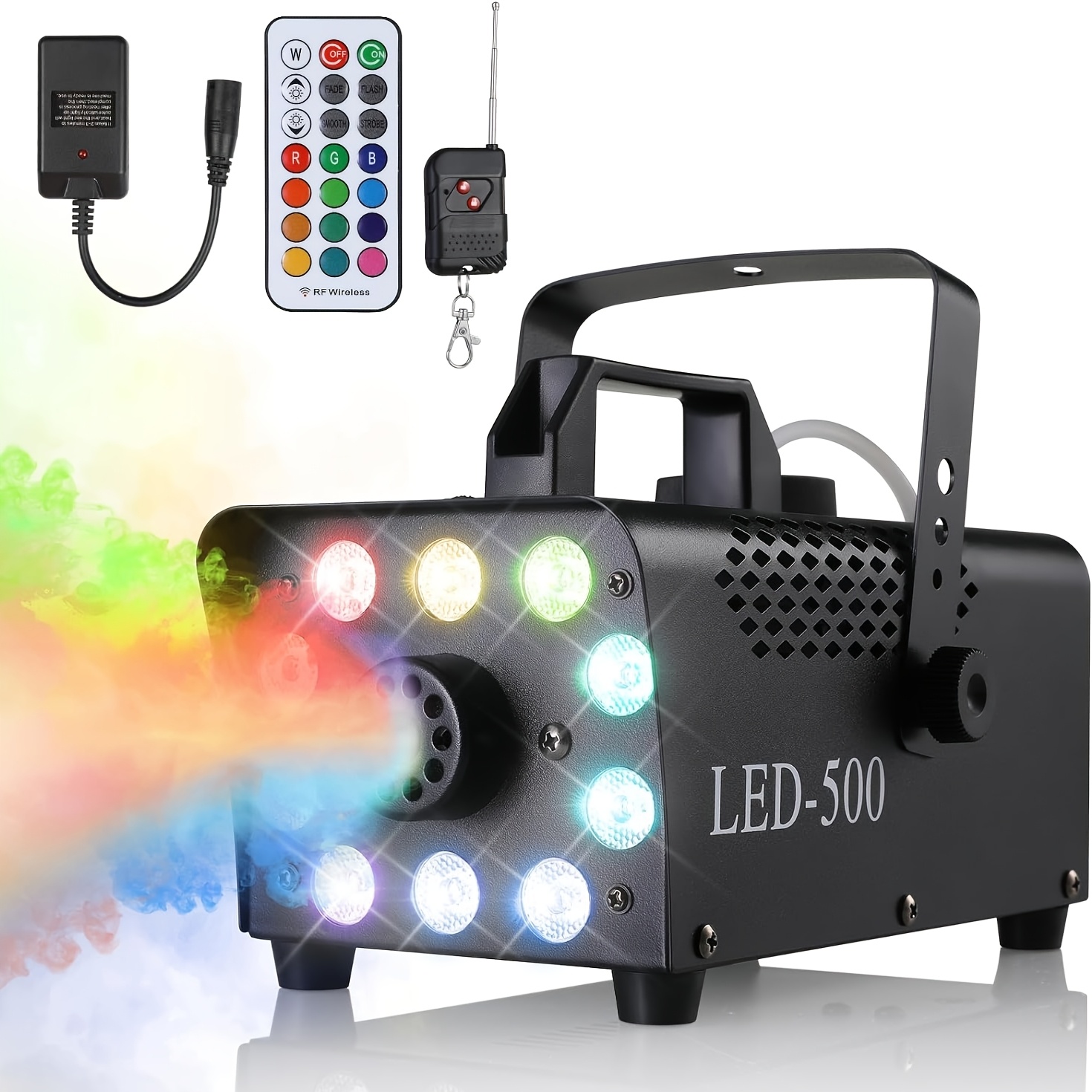 

Fog Machine Mini, 500w Fog Machine, Smoke Machine With Rgb Effect, 13 Colors 10 Led Light Fog Smoke Machine, With 2 Wireless & 1 Wired Remote Control, Without Fog, Christmas/dj Party