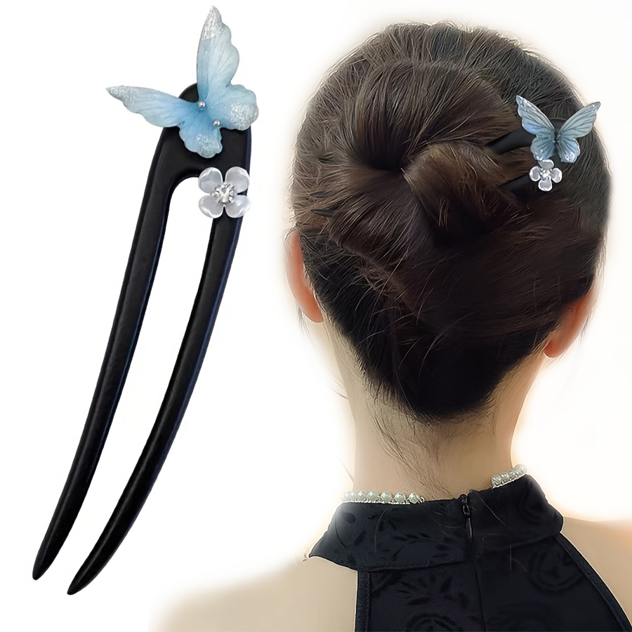 

Vintage Style And Flower Hair Stick, Elegant Wooden Hairpin With Accents, Traditional Chinese Hanfu Costume Accessory For Cosplay And Historical Dress-up