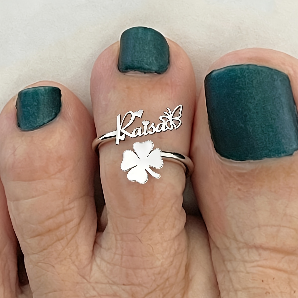 Women's Custom Name Butterfly Leaf Toe Ring, Elegant Gift