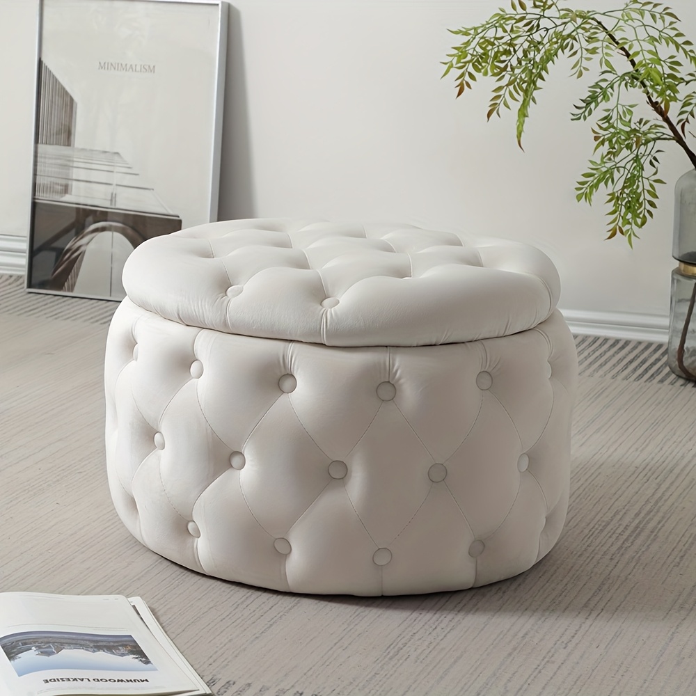 oval storage ottoman button tufted footrest stool for living room Product details 9