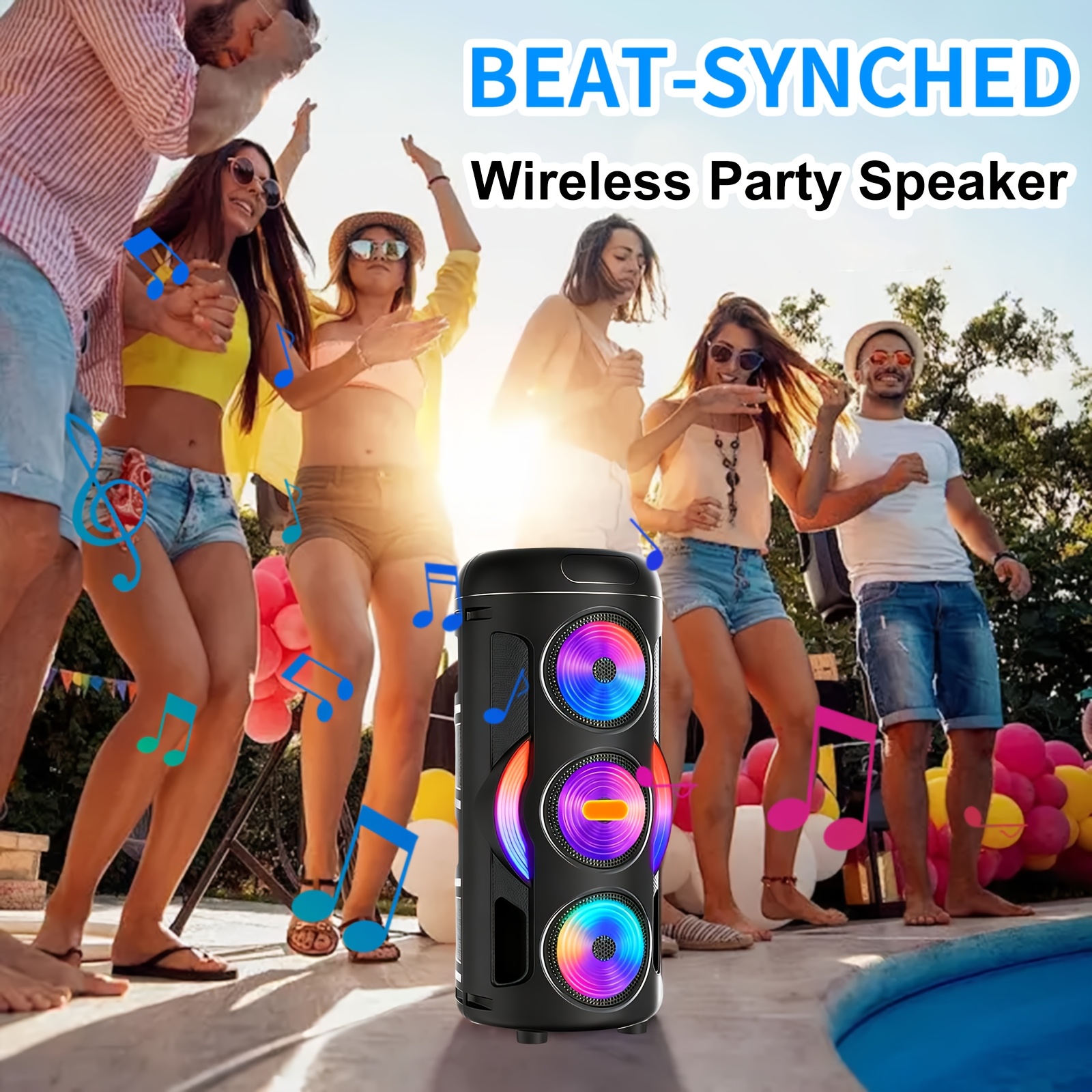 Професионален голям Bluetooth говорител с микрофон. Преносим дизайн със субуфер за парти кутия JBL, с LED светлина, съвместим с BT/USB/TF/AUX/FM/TWS/MIC/EQ функции, професионално караоке. Идеален подарък за рожден ден, Коледа, Нова година.