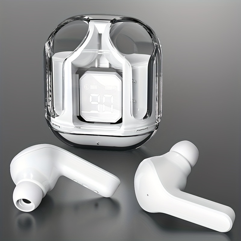 1 Pair Transparent TWS Wireless Earbuds with LED Power Display, Sports & Exercise In-Ear Headphones, Volume Control, Compatible with Smartphones, Condenser Mic, Rechargeable Lithium Polymer Battery, Type-C Charging, for Gaming, Music, Business - Ideal Gift