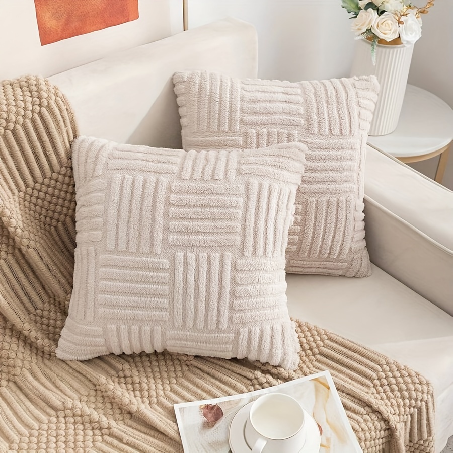 2pcs, Boho Stripe Geometry Home Decorative Throw Pillow Covers, Soft Plush Couch Pillow Covers, Farmhouse Cushion Covers, 18in X 18in, 12in X 20in, Stylish Modern For Sofa Couch Bed Indoor Room Decor